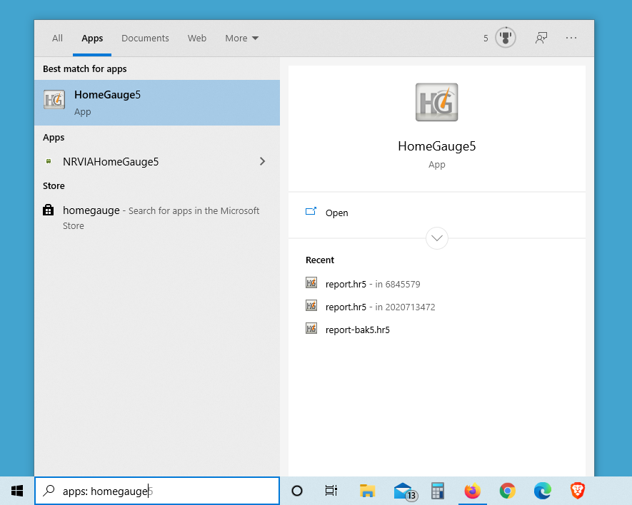 Search for 'HomeGauge' in Windows search