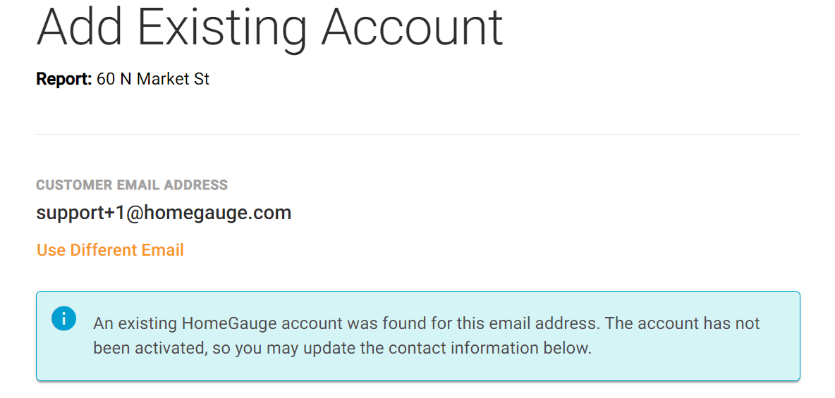 HomeGauge inspector dashboard add existing account