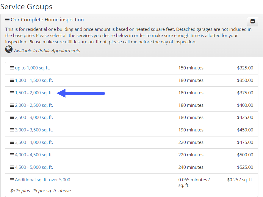 HomeGauge inspector dashboard edit services section