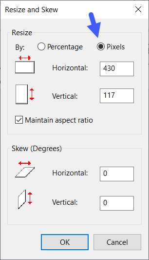 Microsoft Paint resize menu