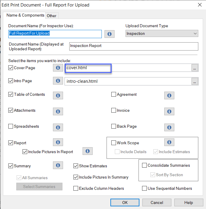 screenshot of HomeGauge Desktop report writer Publishing Options window