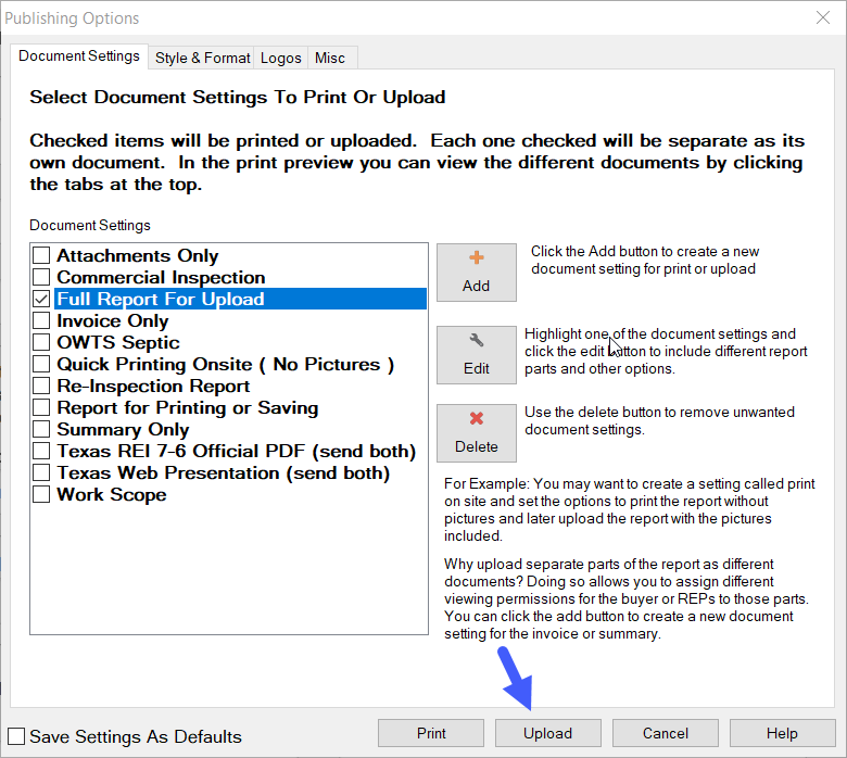 HomeGauge desktop report writer publishing options