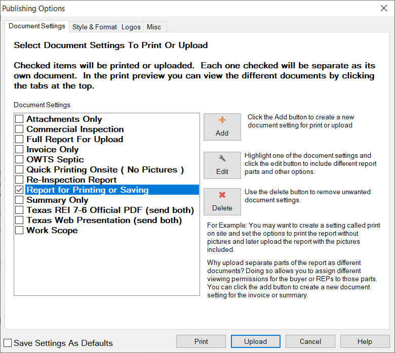 HomeGauge desktop report writer publishing options