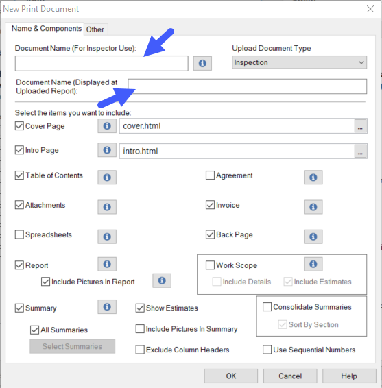 screenshot of HomeGauge Desktop report writer New Print Document window
