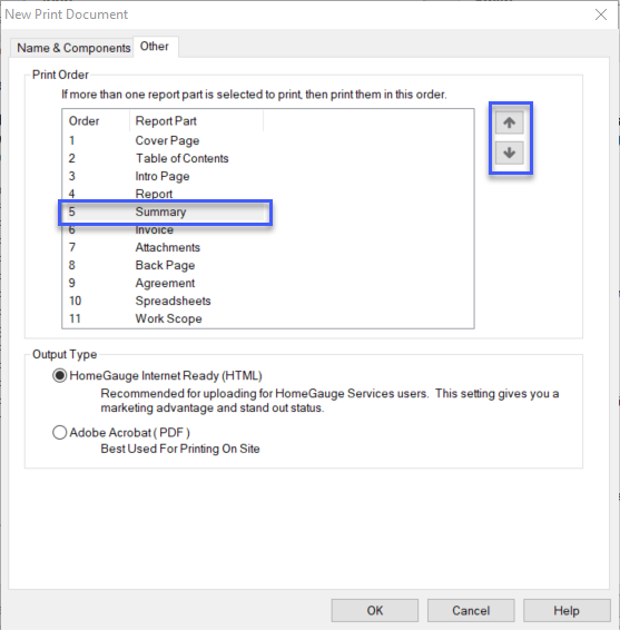 screenshot of HomeGauge Desktop report writer New Print Document window
