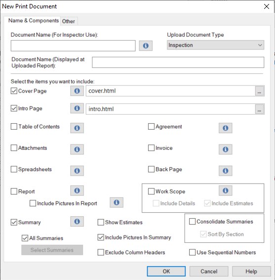 screenshot of HomeGauge Desktop report writer New Print Document window