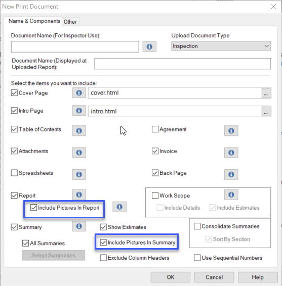 screenshot of HomeGauge Desktop report writer New Print Document window