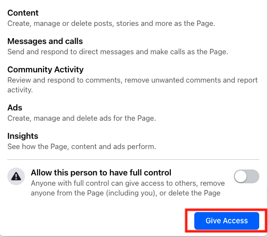 screenshot of facebook settings